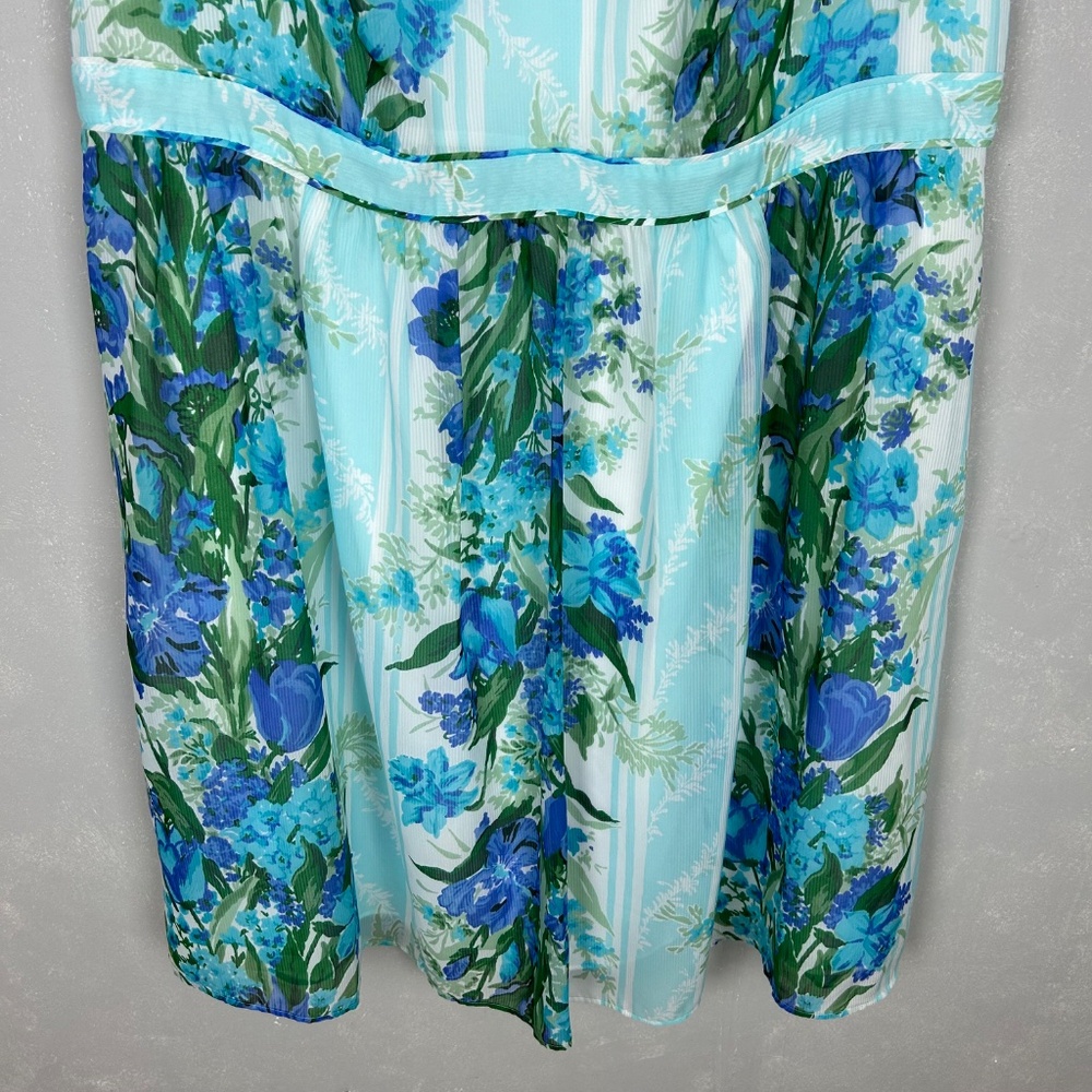 Talbots midi dress size 16W sleeveless fit & flare blue floral chiffon lined - Picture 3 of 11